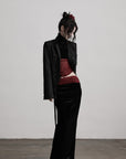 DOINDULGE Textured Asymmetric Blazer with Ruffled Edge and Fitted Silhouette