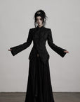 DOINDULGE Textured Asymmetric Blazer with Ruffled Edge and Fitted Silhouette