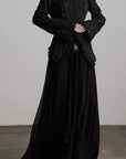 DOINDULGE Textured Asymmetric Blazer with Ruffled Edge and Fitted Silhouette