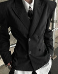 WARDEN EDGE Pinstripe Suit Set with Blazer Shirt and Wide Trousers