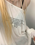 Rase le sol Semi-Sheer Long Sleeve Tee with Quote Print + Minimal Triangle Bra Set