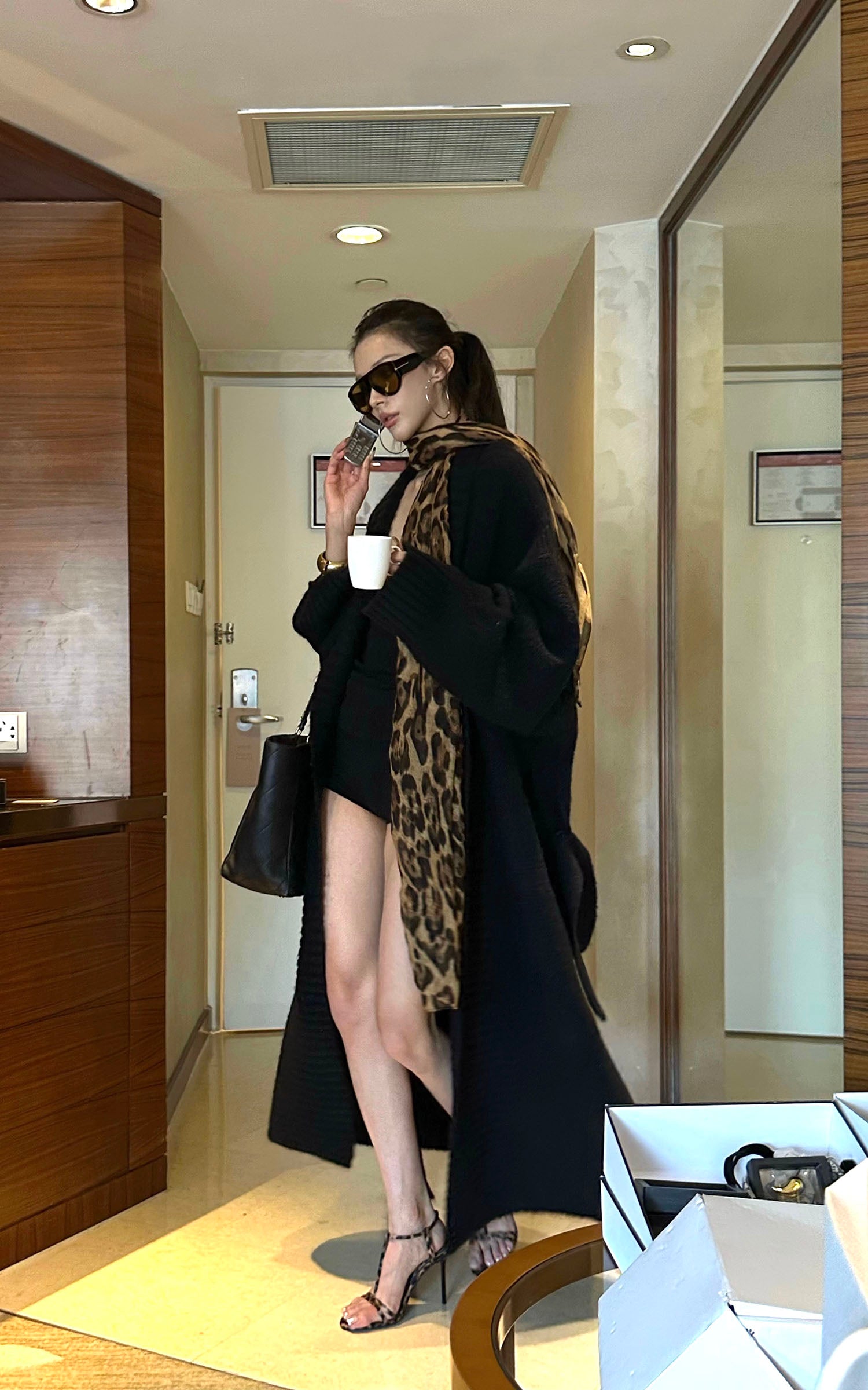 0122stepll Oversized Belted Knit Cardigan Coat