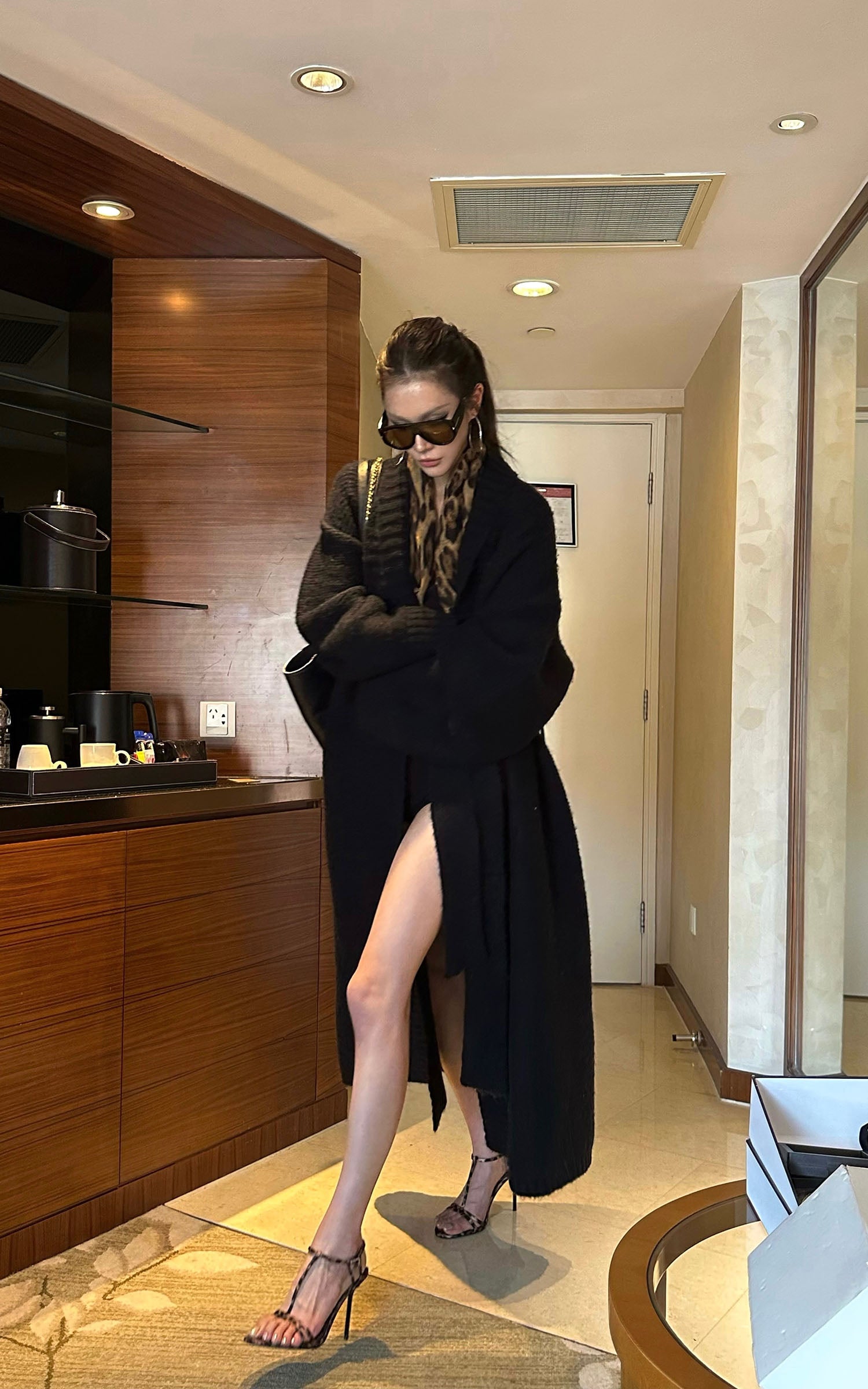 0122stepll Oversized Belted Knit Cardigan Coat