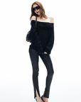 IAMXIAA Off Shoulder Knit Top Long Sleeve Pullover
