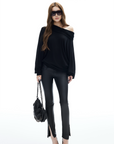 IAMXIAA Off Shoulder Knit Top Long Sleeve Pullover