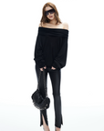 IAMXIAA Off Shoulder Knit Top Long Sleeve Pullover