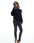 IAMXIAA Off Shoulder Knit Top Long Sleeve Pullover