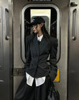 WARDEN EDGE Pinstripe Suit Set with Blazer Shirt and Wide Trousers