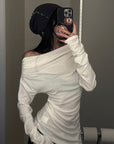 WARDEN EDGE Off-Shoulder Ruched Long Sleeve T-Shirt