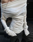 WARDEN EDGE Off-Shoulder Ruched Long Sleeve T-Shirt