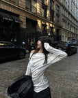 WARDEN EDGE Off-Shoulder Ruched Long Sleeve T-Shirt