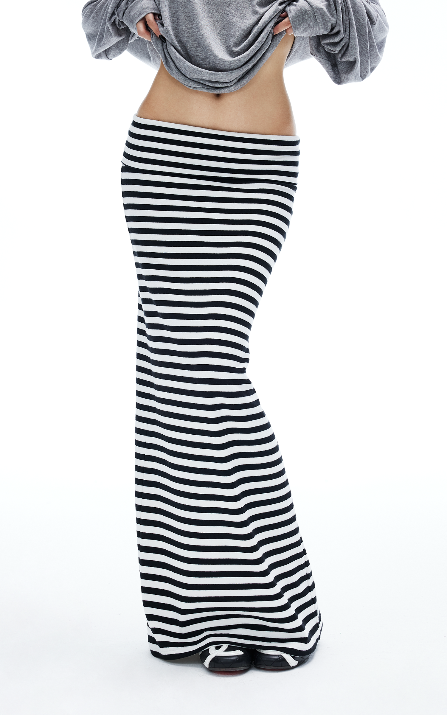 IAMXIAA Striped Bodycon Maxi Skirt Slim Fit Stretch Long Skirt