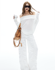 IAMXIAA Off Shoulder Knit Top Long Sleeve Pullover