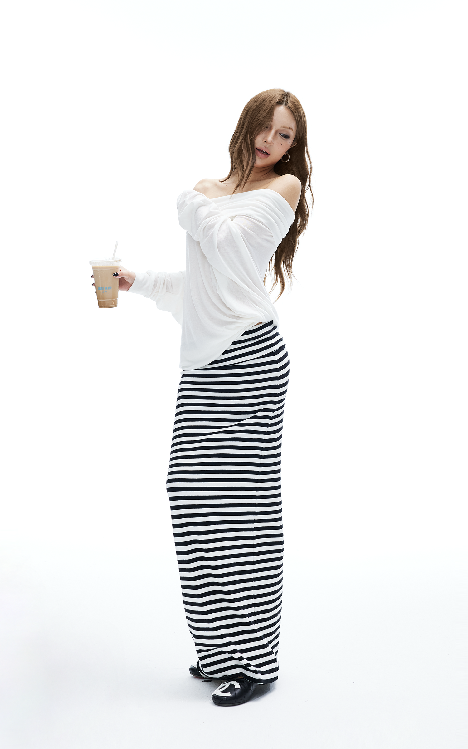 IAMXIAA Striped Bodycon Maxi Skirt Slim Fit Stretch Long Skirt