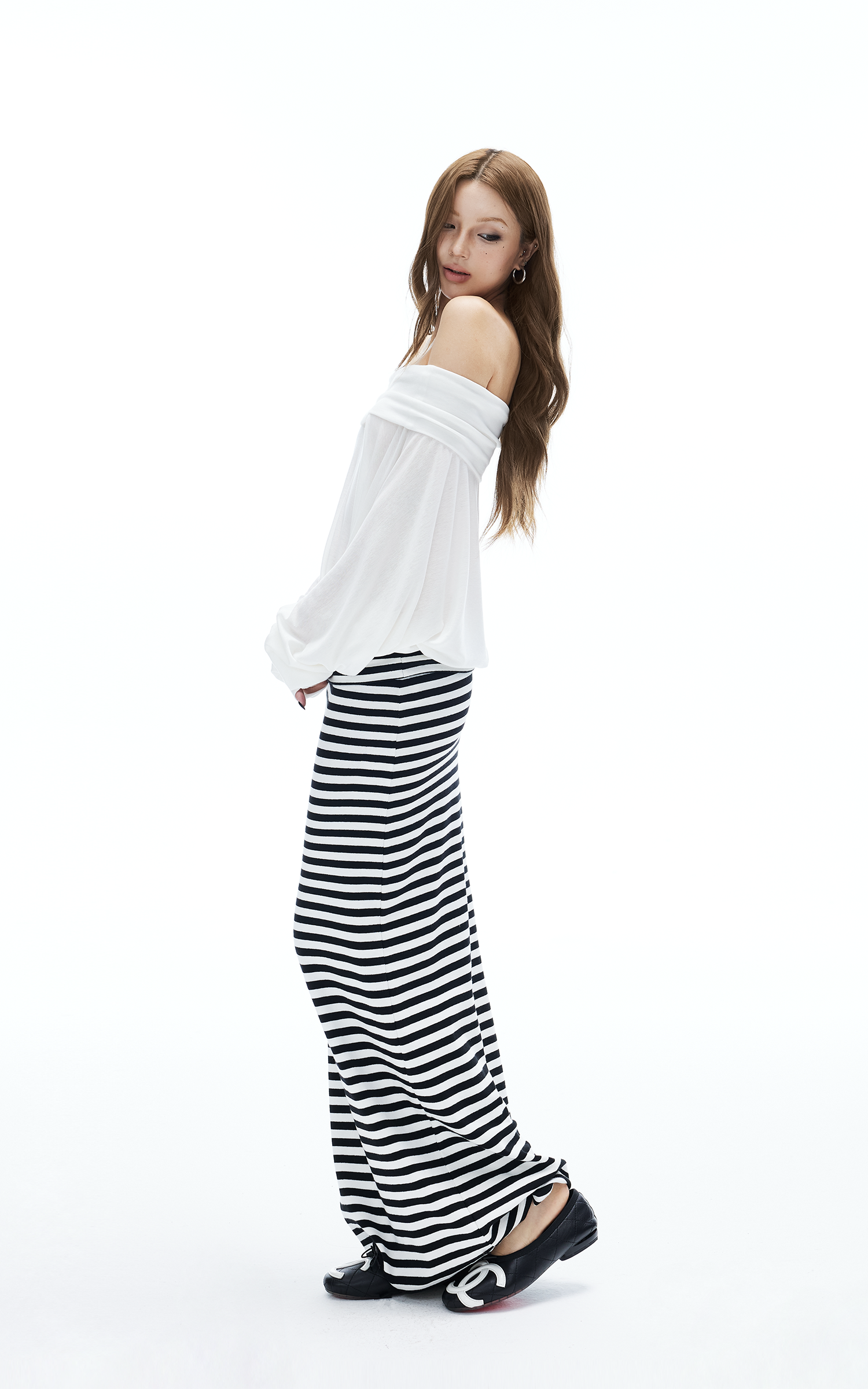 IAMXIAA Striped Bodycon Maxi Skirt Slim Fit Stretch Long Skirt