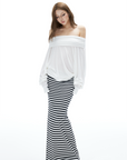 IAMXIAA Off Shoulder Knit Top Long Sleeve Pullover