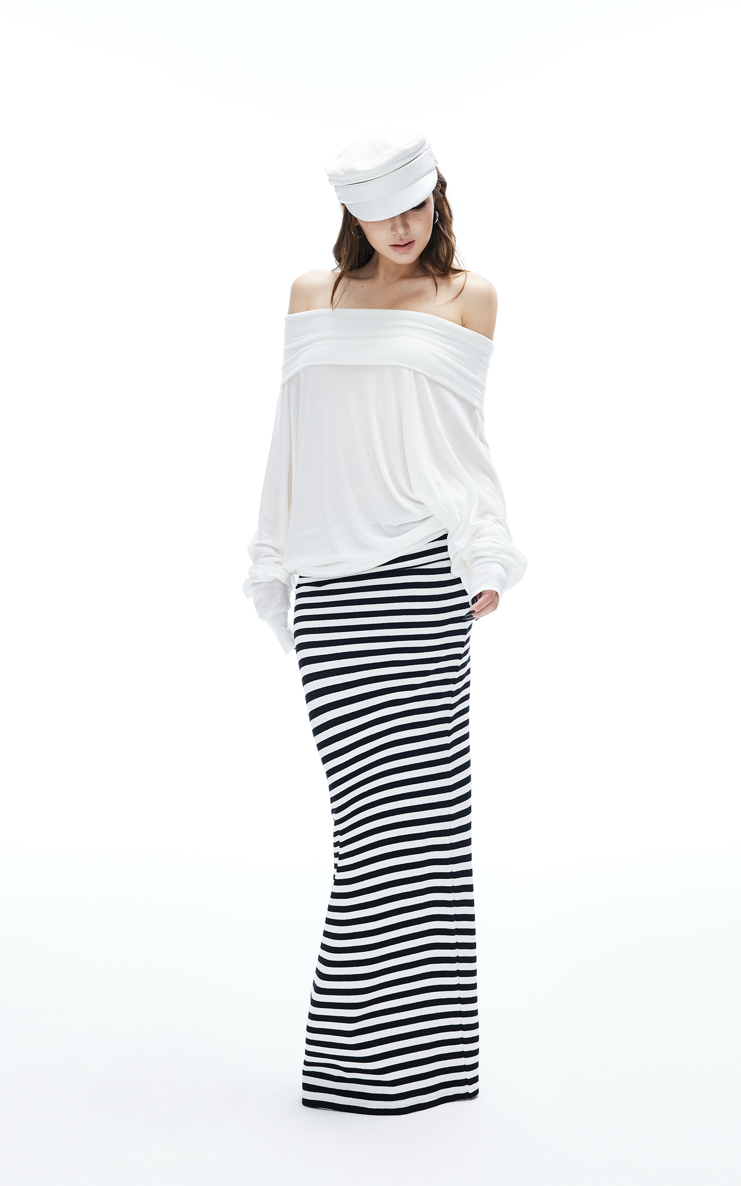 IAMXIAA Off Shoulder Knit Top Long Sleeve Pullover