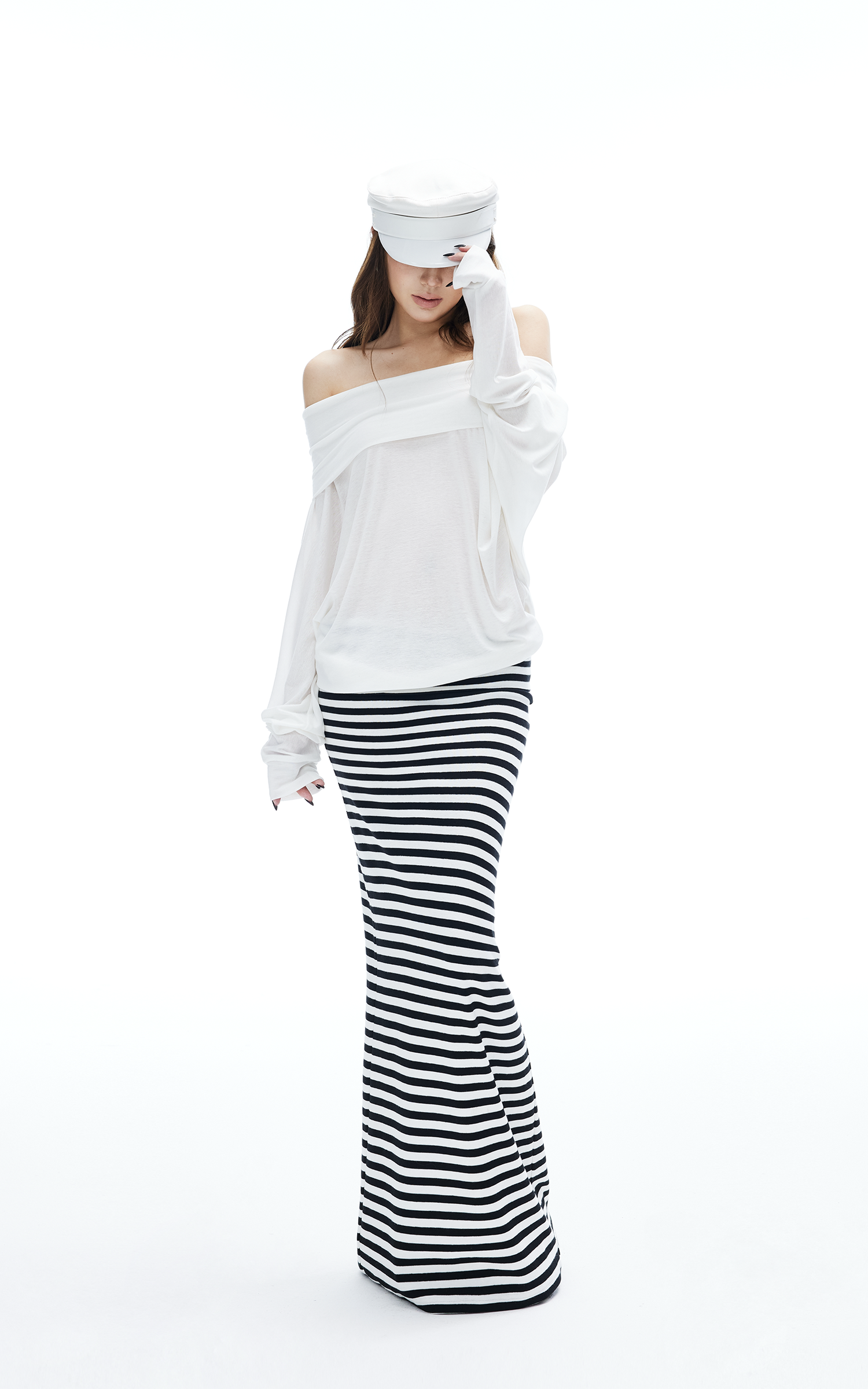 IAMXIAA Off Shoulder Knit Top Long Sleeve Pullover