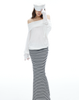 IAMXIAA Off Shoulder Knit Top Long Sleeve Pullover