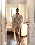 ROVENTE Sequin Corset Top & Satin Mini Skirt Set