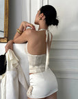 ROVENTE Sequin Satin Corset Top