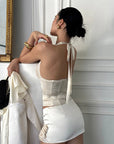 ROVENTE Sequin Corset Top & Satin Mini Skirt Set