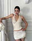 ROVENTE Sequin Corset Top & Satin Mini Skirt Set