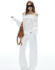 IAMXIAA Off Shoulder Knit Top Long Sleeve Pullover