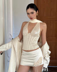 ROVENTE Sequin Corset Top & Satin Mini Skirt Set