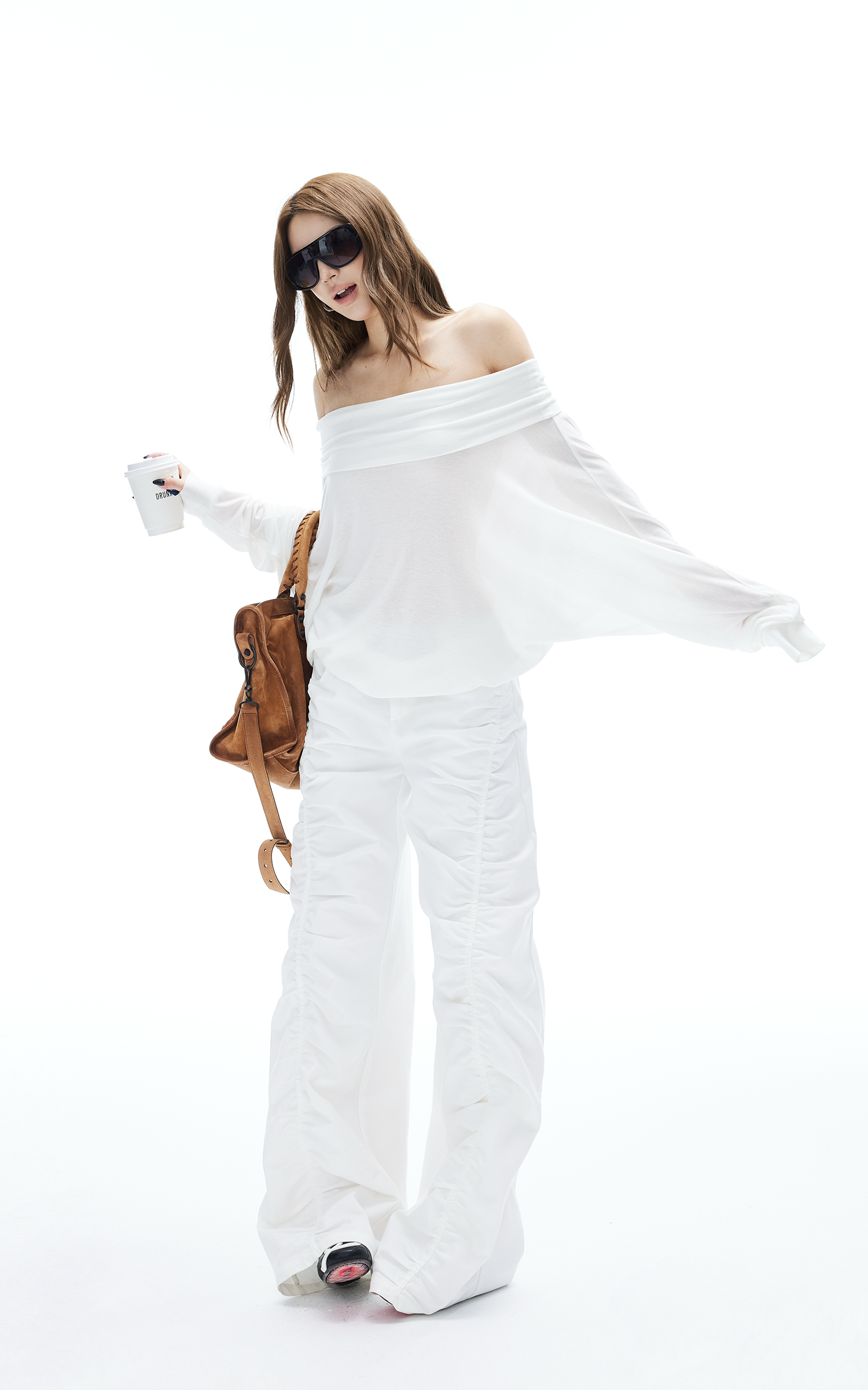 IAMXIAA Off Shoulder Knit Top Long Sleeve Pullover