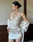 ROVENTE Sequin Satin Corset Top