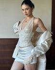 ROVENTE Sequin Corset Top & Satin Mini Skirt Set
