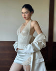 ROVENTE Sequin Corset Top & Satin Mini Skirt Set