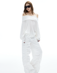IAMXIAA Off Shoulder Knit Top Long Sleeve Pullover