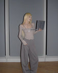 Rase le sol Pantalon large plissé taille haute