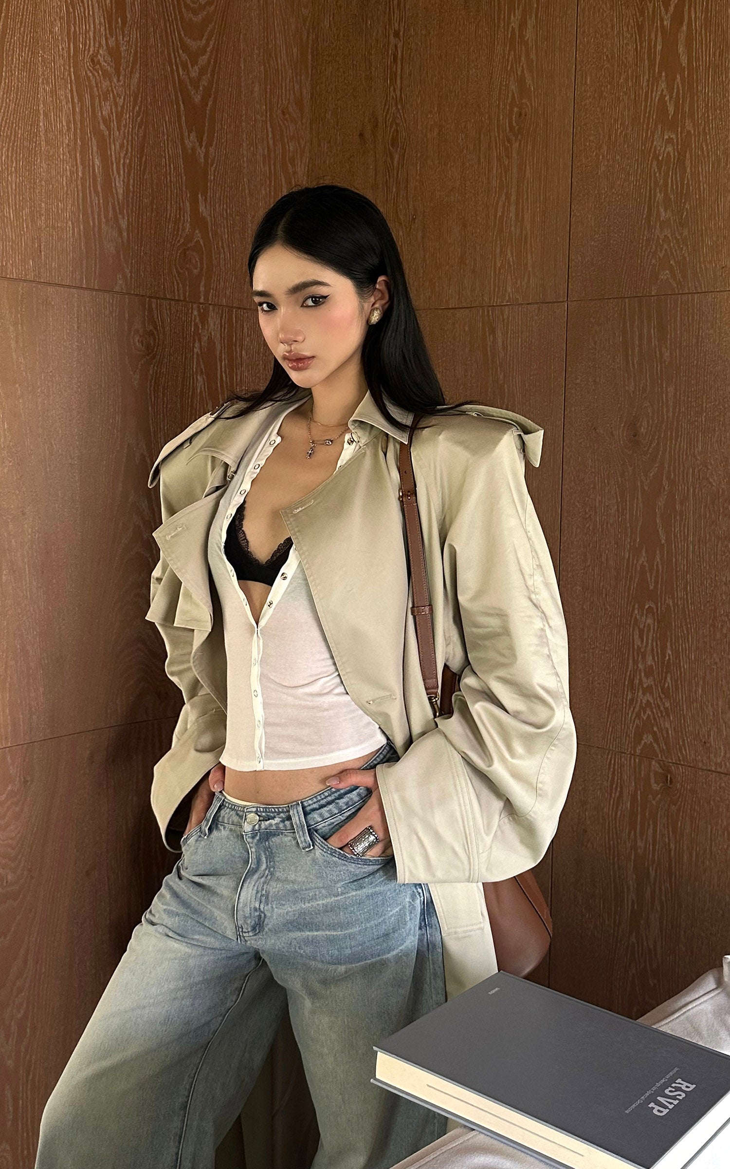 ROVENTE Sheer Snap Cardigan &amp; Lace Bralette Set