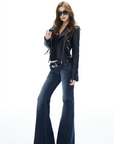 IAMXIAA Faux Leather Moto Jacket Cropped Fit with Zipper Details