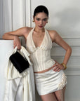 ROVENTE Sequin Satin Corset Top