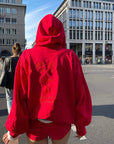 Rase le sol Red Embroidered Zip Hoodie & Shorts Set