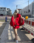 Rase le sol Red Embroidered Zip Hoodie & Shorts Set