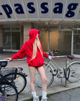 Rase le sol Red Embroidered Zip Hoodie & Shorts Set