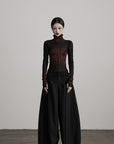 DOINDULGE Sheer Textured Turtleneck Top