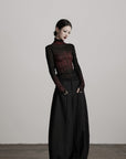 DOINDULGE Sheer Textured Turtleneck Top