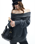 IAMXIAA Off-Shoulder Knit Sweater Charcoal Grey Pullover