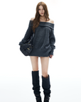 IAMXIAA Off-Shoulder Knit Sweater Charcoal Grey Pullover