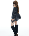 IAMXIAA Off-Shoulder Knit Sweater Charcoal Grey Pullover