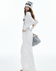 IAMXIAA Ruched Wide Leg Pants High Waist Casual Trousers