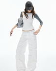 IAMXIAA Ruched Wide Leg Pants High Waist Casual Trousers
