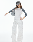 IAMXIAA Ruched Wide Leg Pants High Waist Casual Trousers