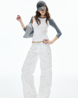 IAMXIAA Ruched Wide Leg Pants High Waist Casual Trousers